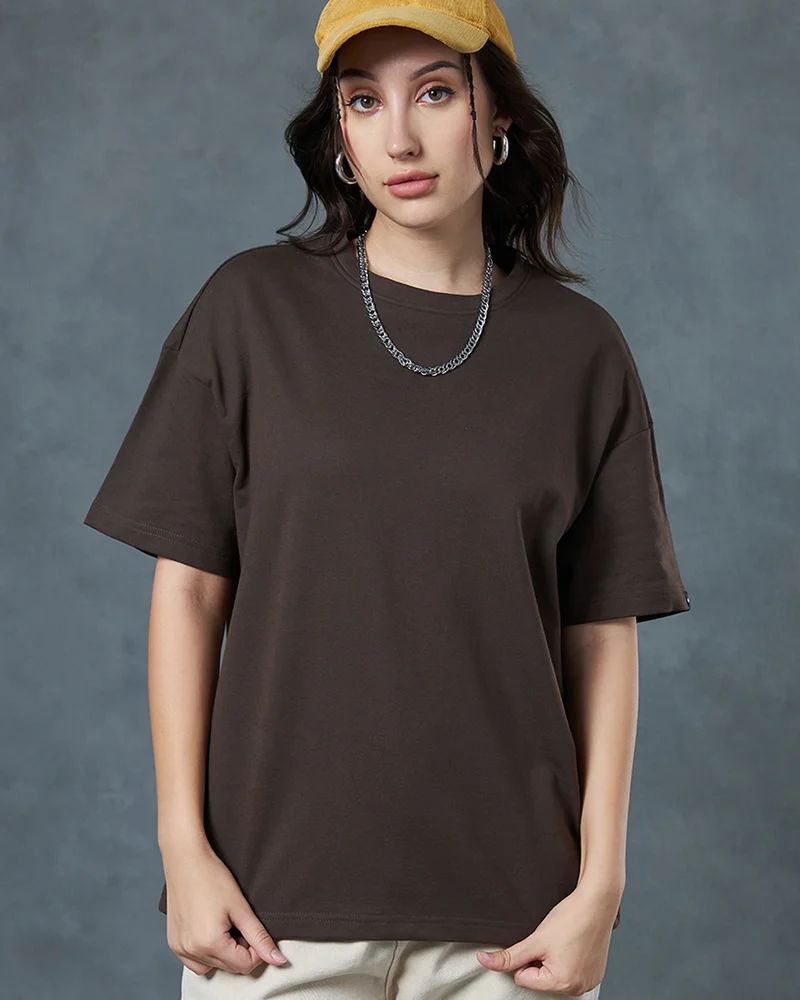 bewakoof Women's Brown Oversized T-shirt